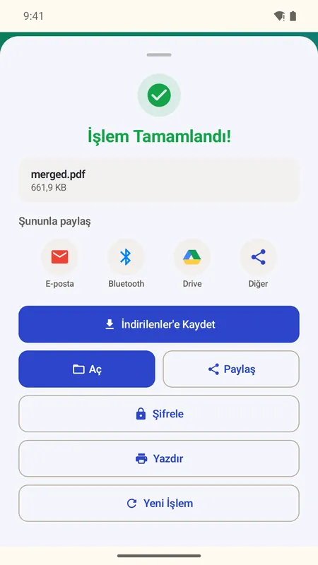 OmniDoc ekranı: Kaydet, paylaş ya da şifrele