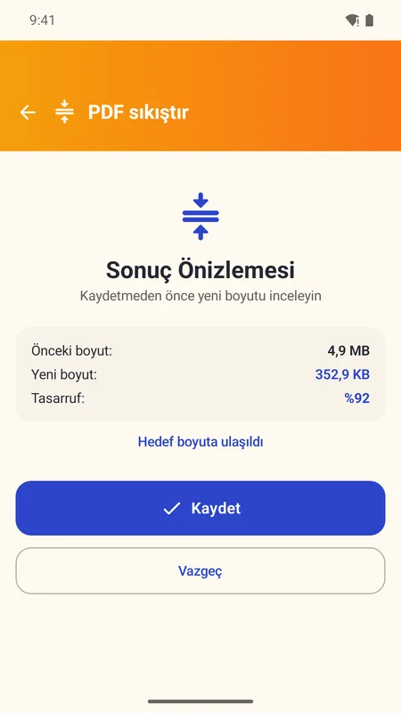 OmniDoc ekranı: Sıkıştır ve sonucu incele