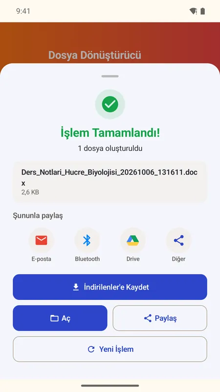 OmniDoc ekranı: Dönüştür’e dokun, kaydet veya paylaş