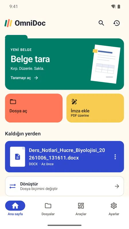 OmniDoc ekranı: Belge Tarayıcı’yı aç