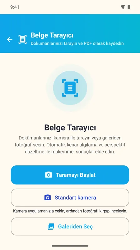 OmniDoc ekranı: Tarama yöntemini seç